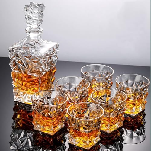 Image of Elegant Whiskey Decanter Set with Glass 7 pc for Men & Women, 1000 Ml Whiskey Crystal Liquor Drinking Decanter Gift for Alcohol Lover