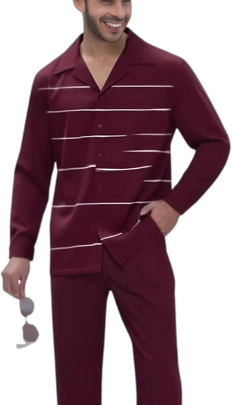 Men's Casual 2 Piece Dress Shirts Pants Suits Long Sleeve Leisure Shirts Pants Sets S-5XL