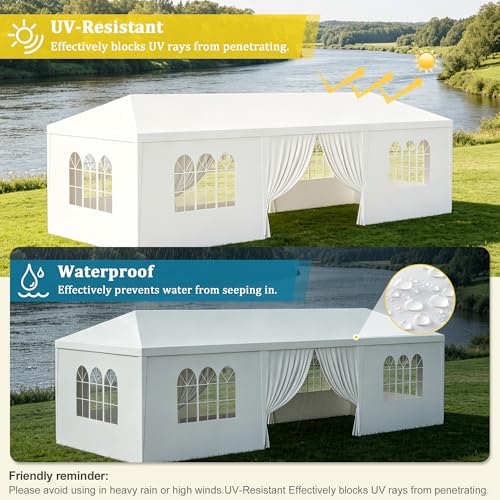 Image of 10x30 White Canopy Tent with 8 Removable Sidewalls and Windows, Waterproof Outdoor Party Gazebo Tent for Backyard Wedding Events BBQ Graduation
