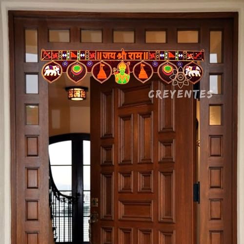 Image of CREYENTES Jay Shri Ram Toran, Toran For Door,Shri Ram Toran for Door, Ayodhya Wale, Bandanwar For Pooja, Festival, Temple, Embroidery Work