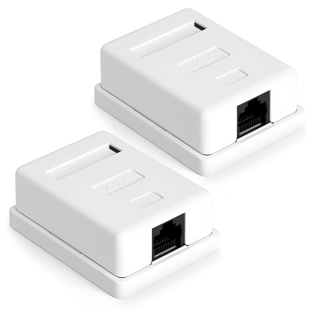 AOOSU CAT 6A Surface Mounted Network Socket, Pack of 2, 1 Port RJ45 Socket, Shielded Junction Box, 10 Gbit/s Ethernet Network, LAN Socket for Wall, Office, Home, Industry