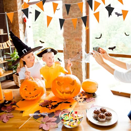 Image of Tatuo 200 Feet Solid Pennant Banners Flags String Triangle Hanging DIY Bunting Flags Party Decorations for Grand Opening Party Banners for Kids Birthday, Shops (Black and Orange)