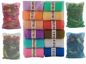 SIO Eco Friendly Produce Fridge Storage Reusable Mesh &Net Vegetable Storage Bags for Fridge - Vegetable/Fruit Bag for Grocery Shopping & Washable, Reusable ziplock Bags Pack of 24