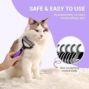 MIU COLOR Pet Grooming Brush, 2 Sided Undercoat Rake for Dogs & Cats, Professional Deshedding Brush and Dematting Tool, Effective Removing Knots, Mats, Tangles for Cats, Dogs, Extra Wide (Purple)