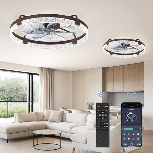 Image of LEDIARY 2-Pack 24 inch Ceiling Fans with Lights, APP & Remote, Brown