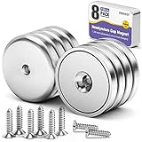 VNDUEEY 8 Pack Neodymium Magnet Cup 100 LBS Pull Force Rare Earth Magnets with Countersunk Hole Industrial Strength Round Base, 1.26''D x 0.2' H, Screws Included