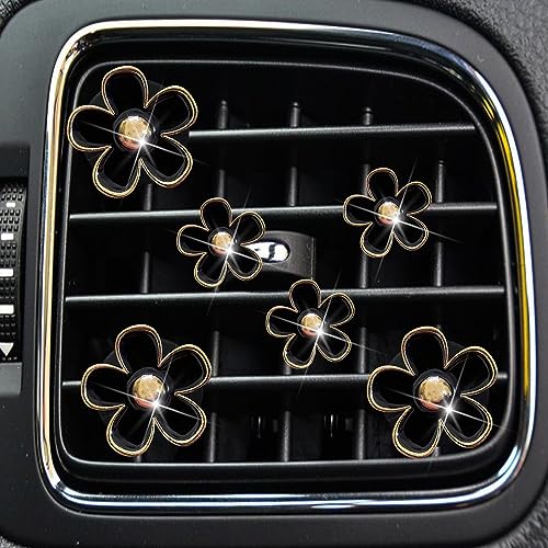 Image of 6pcs Daisy Flower Car Air Vent Clips with Fragrance Pads, Black | Car Air Outlet Freshener Clip, Charm Car Inter Decor, Air Conditioning Outlet Clip Car Air Freshener Dashboard Accessories