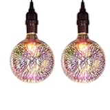 Lxcom Lighting Firework LED Bulb Edison Colorful 3D Glass Firework LED Bulb E26/E27 7W G125 Ball Fashion Fireworks Light Decoration for Home Party Holiday Wedding Decoration Bar,Warm White,2 Pack