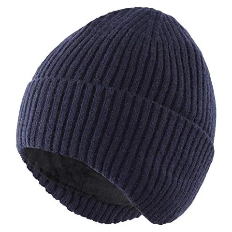 Connectyle Mens Daily Beanie Hat with Earflaps Warm Winter Hats Knit Skull Cap, Navy, One size Cover