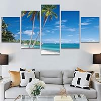 SIGNWIN 5 Panel Canvas Wall Art Modern Art Beach Coastal Multicolor Photography Relax/Calm Tropical for Home Decorations Ready to Hang - 60