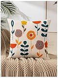 QWINEE Flower Embroidered Decorative Throw Pillow Cushion Covers for Home Bed Room Decor 18X18 Inch Multicolor A 18x18 Inch