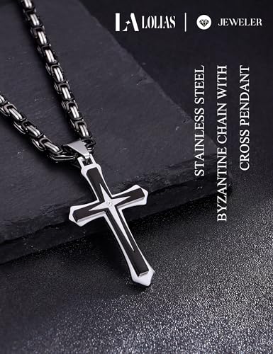 LOLIAS Black Gold 𝐂𝐫𝐨𝐬𝐬 𝐍𝐞𝐜𝐤𝐥𝐚𝐜𝐞 for Men Stainless Steel 𝐁𝐲𝐳𝐚𝐧𝐭𝐢𝐧𝐞 Chain With Cross Pendant Necklace 𝐌𝐞𝐧𝐬 𝐆𝐢𝐟𝐭 22-30Inch3