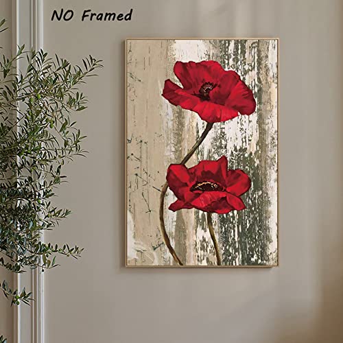 Bacjuopldart Red Poppy Wall Art Canvas Rustic Red Flower Pictures For Bathroom Farmhouse Poster Prints Red Poppies Print For Walls Vintage Wooden Painting For Kitchen Home Decor 16X24Inch Frameless Poster thumb #4