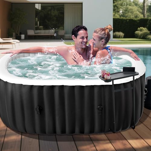 DoCred 1-2 Person Inflatable Hot Tub, 75' X 47' X 25' Oval Blow Up Portable Hot Tub with 100 Bubble Jets, Large Outdoor Spa Bathtub Set Included Heater Pump, Insulated Cover and Side Table