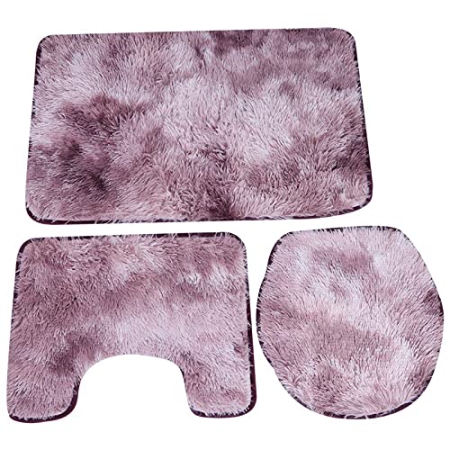 MIWEITOO Badematten-Sets, 3-teilig, Rutschfester Chenille-Badeteppich, weicher, Rutschfester Toilettendeckelbezug, Badematte, Konturteppich, Heimdekoration(lila)