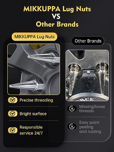 Image of MIKKUPPA M14x2.0 Spike Lug Nuts, Chrome 24PCS Solid Acorn Lug Nut | 4.4 inch Tall, With 1 Socket Key, Replacement for 1994-2014 Ford F150, 1997-2013 Expedition