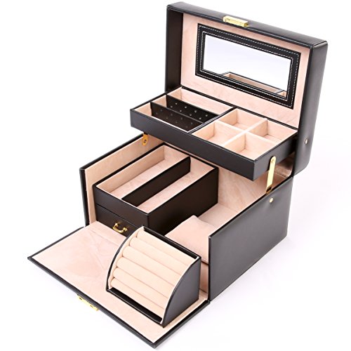 Preisvergleich Produktbild TRESKO Schmuckkästchen Schmuckkoffer Schmuckkasten abschließbar mit Spiegel und Schublade