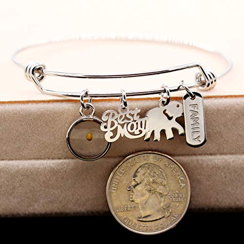 Image of Stainless Steel I Love Mom Bangle Mustard Seed Expandable Family Cuff Bracelet Mother's Day Gifts Y743