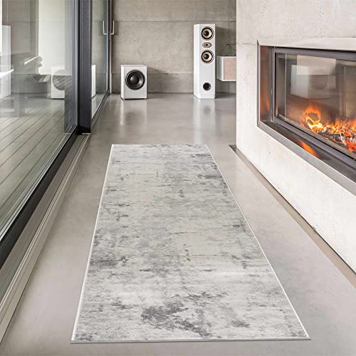 Hauteloom Tigris Collection ANI Transitional Modern Farmhouse Hallway, Entryway, Kitchen Runner Rug - Long Carpet - Contemporary Distressed - Boho Abstract - Ivory, Beige, Gray - 2'7