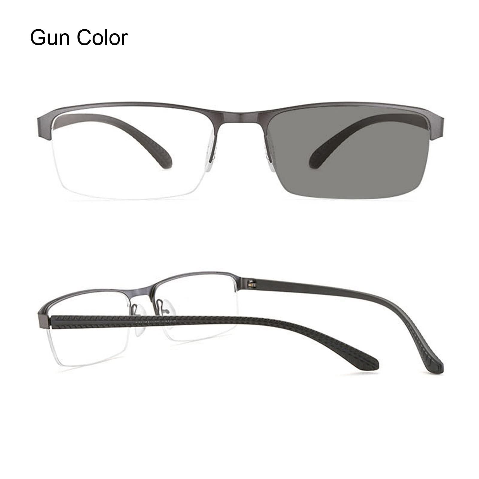 Męskie okulary do czytania z półramką inteligentna zmiana koloru okulary przeciwsłoneczne na zewnątrz elastyczne zauszniki fotochromowe okulary w podeszłym wieku, brązowe-+2.25
