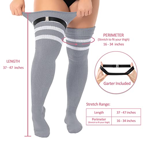 Littleforbig Plus Size Thigh High Long Striped Cable Knitted Stockings2