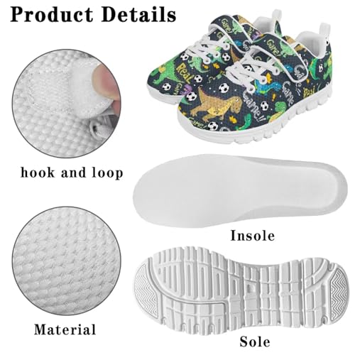 Dinosaur Print Boys Athletic Running Sneakers for Kids Hook & Loop Hiking Sneaker Fitness Shoes4