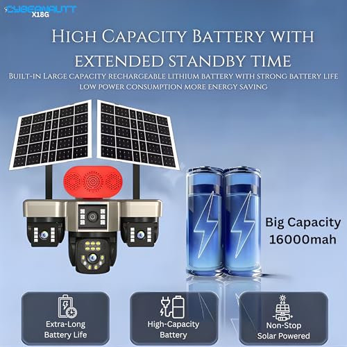 Image of XUGA Cybernautt X18G 4G Solar Camera Outdoor | 4 Lenses 16MP Ultra HD, 360 Coverage | Dual-Color Night Vision, 16000mAh Battery, 2-Way Audio | 3 Lens Mobile Operated