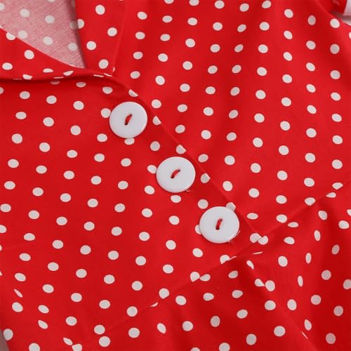 Vintage Girls Polka Dot Swing Dress Retro 1950s Style Short Sleeve Button Front Flared Dress2