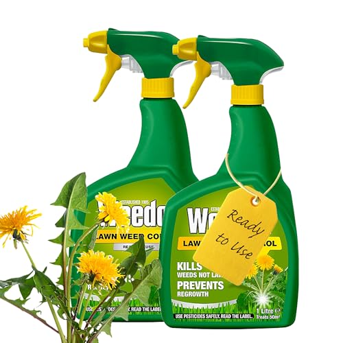 Garden Lawn Weed Killer Bundle - Pack of 2 x1L Ready to Use Lawn Weed Killer Weed Control with Topline Card. Strong Weedkiller for Dandelions Daisies and more
