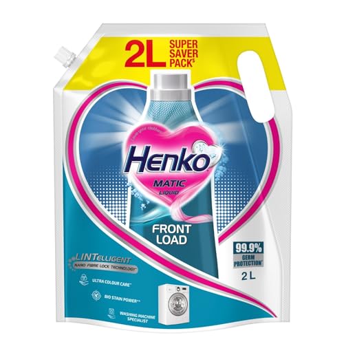 Image of Henko Matic Front Load Liquid Detergent - 2L Refill Pouch with Nano Fiber Lock Technology, 99.9% Germ Protection, Bio Stain Power & Ultra Color Care which maintains the Newness, Color & Shine
