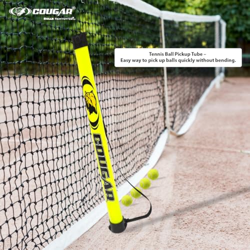 Image of COUGAR Tennis Ball Pickup Tube - 36 Inch Fluorescent Yellow PVC Tube Holds 15 Tennis Balls, Lightweight Ball Collector for Training Practice Sessions Coaching and Court Maintenance
