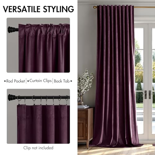 Image of MIULEE Dark Purple Velvet Curtains 52x84 inches Luxury Blackout Curtains | Thermal Insulated, Super Soft Window Drapes for Bedroom Living Room, Rod Pocket & Back Tab