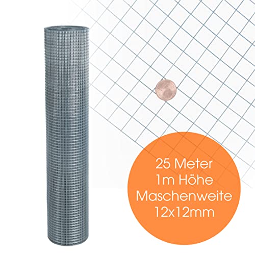 ESTEXO Volierendraht feuerverzinkt, Höhe 1,00 m 25 Meter 12 x 12 mm