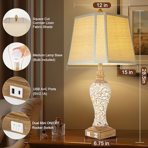 285-Rustic-Table-Lamp-Set-of-2-For-Living-Room-Farmhouse-Lamps-for-Bedroom-Bedside-Lamps-with-Night-Lights-And-USB-CA-Charging-Ports-for-Decor-Office-Study-Hotel-Bulbs-Included 285 Rustic Table Lamp Set of 2 For Living Room Farmhouse Lamps for Bedroom Bedside Lamps with Night Lights And USB CA Charging Ports for Decor Office Study Hotel Bulbs Included
