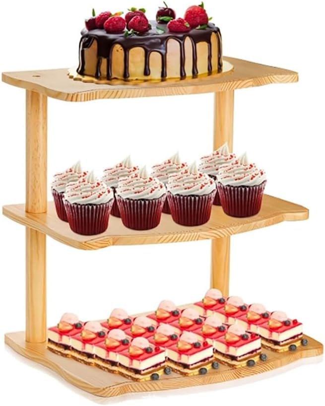 Display Stand, Wooden Cupcake Stand and Centerpiece Stand, Pedestal Table, Solid Wood and Multi-Tiered, Wooden Display Risers for Party Wedding Dessert Table Decor
