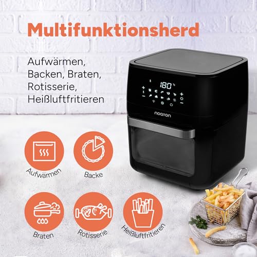 Noaton A120 Ultra Pro Heißluftfritteuse 12L, Fritteuse ohne Öl, Online Rezeptbuch und 26 cm Küchenzange, 1800W, 10 Programme, Digitalem Display, Kompakt, für 1-4 Personen, Schwarz – Bild 8