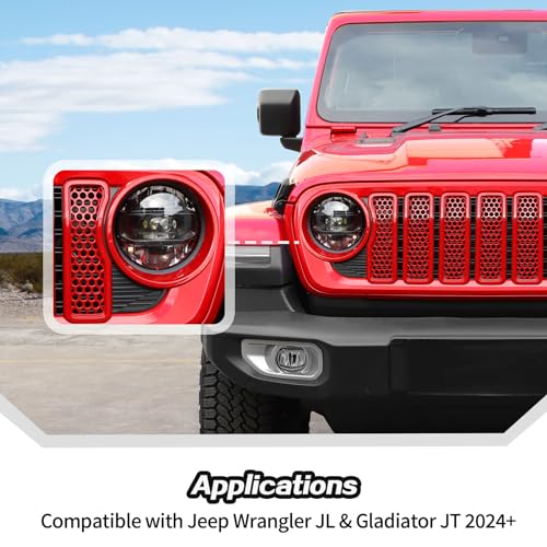 Image of JeCar Mesh Grill Inserts for Jeep Wrangler JL 2024+ Grill Covers & Headlight Cover Trim (Red)