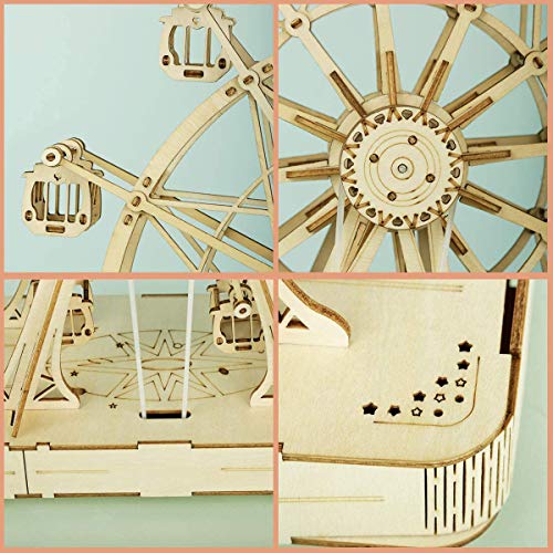 Robotime DIY Riesenrad Holzpuzzle 3D mit Musikbausätzen Holz Modellbausatz Puzzle Mechanische Modellbau Bastelset… – Bild 6