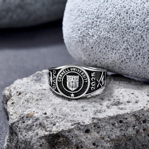 Personalied Mens Class Rings 10k/14k/18k/Sterling Silver High School College Class Ring Customized Pattern Class Of 2025 2026 Ring Graduation Gift for Men(With Gift Box)3