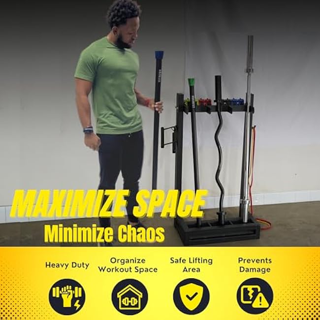 HulkFit Multi-Purpose Weighted Bar Storage Rack for Workout Equipment Accessories and Attachments, Black