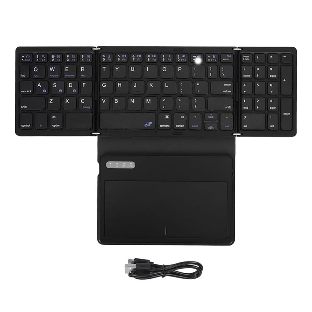 Tastiera Bluetooth Pieghevole, Mini Tastiera Portatile Tascabile con Ampio Touchpad for Android/IOS/OS/Win/HMS, Tastiera Pieghevole Wireless Quadrupla Tastiera Ultra Sottile