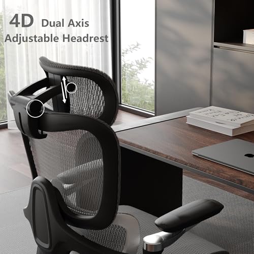 Ergonomic Office Chair with Adjustable 3D Lumbar Support, Big and Tall Mesh Home Desk Chair 5D Armrests, Executive Chair with 4D Headrest, 90-130°Tilt, BIFMA Certified, Model Zen (Grey) - Image 4