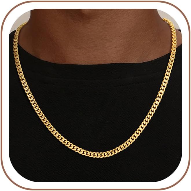 HIMSTORY Cuban Link Chain for Men, 18K Gold Over 925 Sterling Silver 3.5MM/5MM/7MM Cuban Chain Diamond Cut Gold Chain Necklaces Gifts for Boyfriend Father Husband