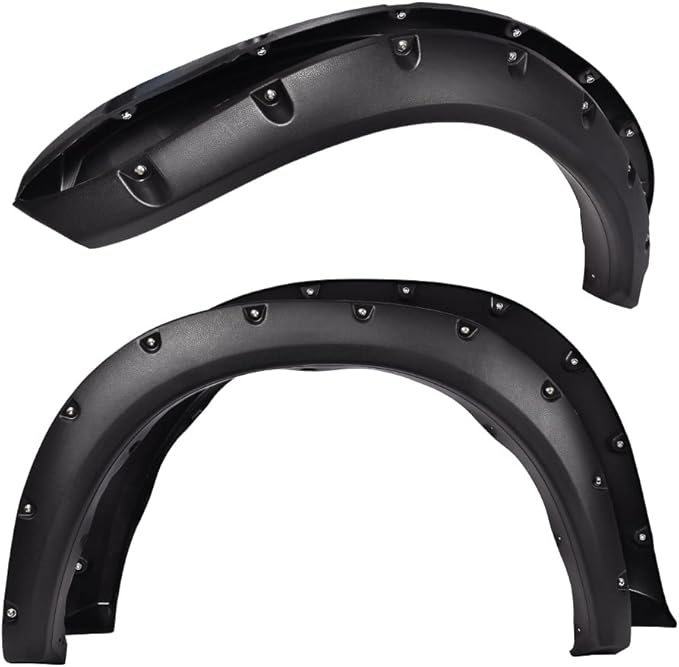 PIT66 Fender Flares, Compatible with 2009-2018 Dodge Ram 1500 Fleetside models/2019-2022 1500 Classic (Not for R/T & Rebel Models) Rugged Textured Black Pocket Riveted Style Wheel Flares Set, 4 Pcs