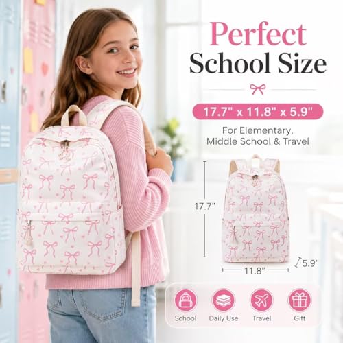 Image of LOIDOU Backpack for Girls School Backpacks Bookbags for Elementary Middle School Women Laptop Backpacks (Bow tie Beige, L-17)