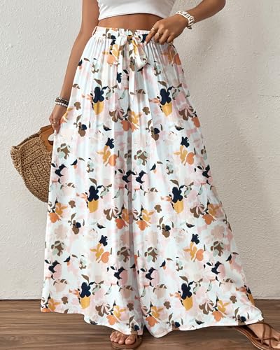 Image of Bsubseach Women Wide Leg Pants Floral Flowy Palazzo Pants