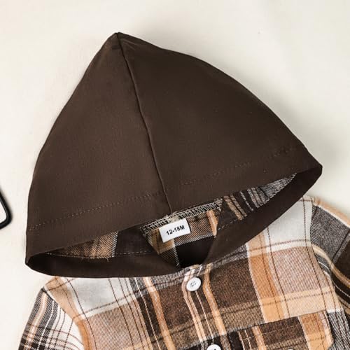 Image of Toddler Baby Boy Fall Winter Clothes Long Sleeve Plaid Hooded Sweatshirt Ripped Holes Jeans Set 1-5 Years Old