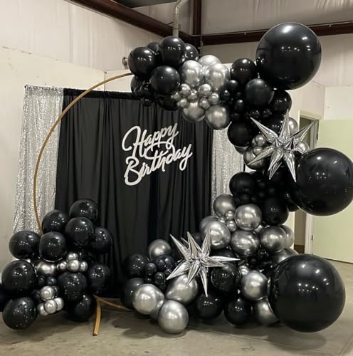 Image of Black and Silver Balloon Arch Kit, 140Pcs Different Sizes inch Black Metallic Silver Balloons and Confetti Party Balloon Garland Kit for Birthday, Wedding, Graduation, Anniversary Decorations