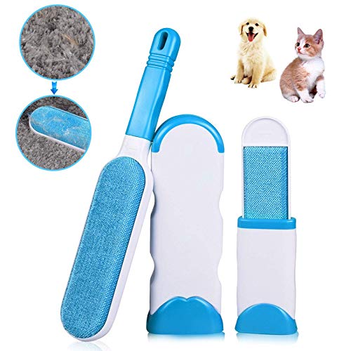 MXTAB Pet Hair Remover, Double-Sided Dog/Cat Hair Remover with for Furniture, Clothing, Pet Hair Lint Brush Roller for Pet Hair Fur Remover with Self-Cleaning Base, 2 in 1 Pet Hair Brush Tool (Blue)