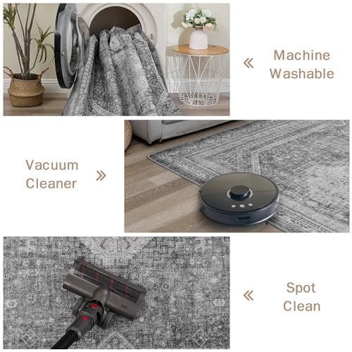 GENIMO 2x12 Non Slip Hallway Runner Rug, Machine Washable, Thin & Low Pile Lightweight for Kitchen, Laundry, Entryway, Bedroom & Living Room, Gray
